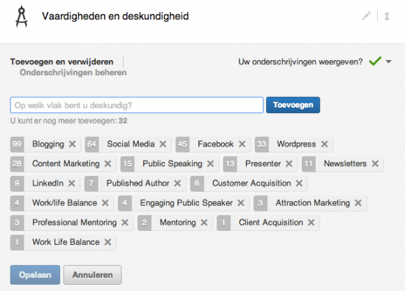 linkedin vaardigheden bewerken 580x417 Compleet profiel op nieuwe LinkedIn in 13 stappen