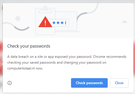 chrome melding wachtwoord gelekt