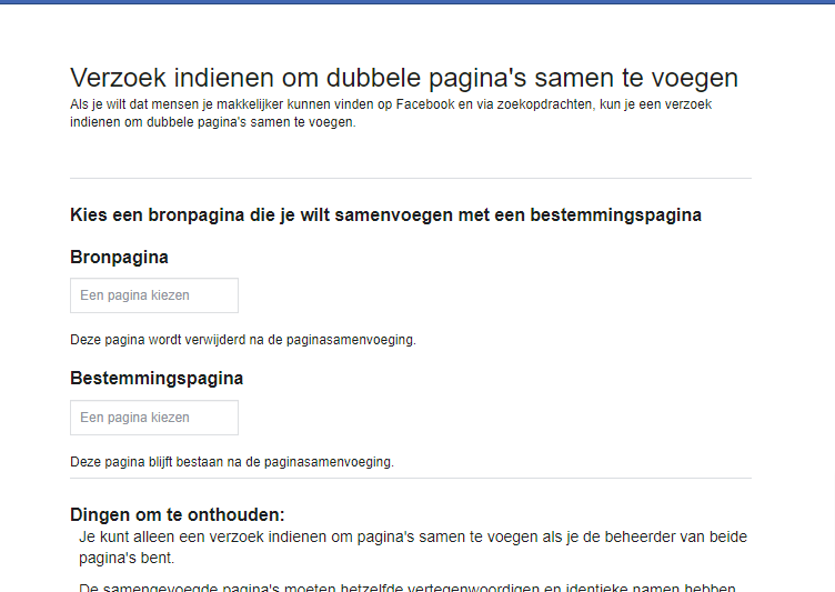 facebook verzoek indienen om dubbele-pagina-s samen te voegen