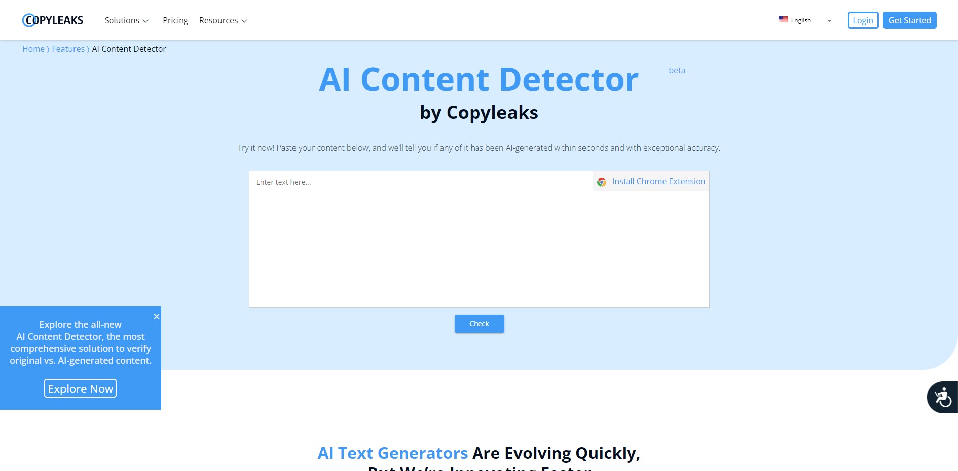 AI Content Detector van Copyleaks homepage